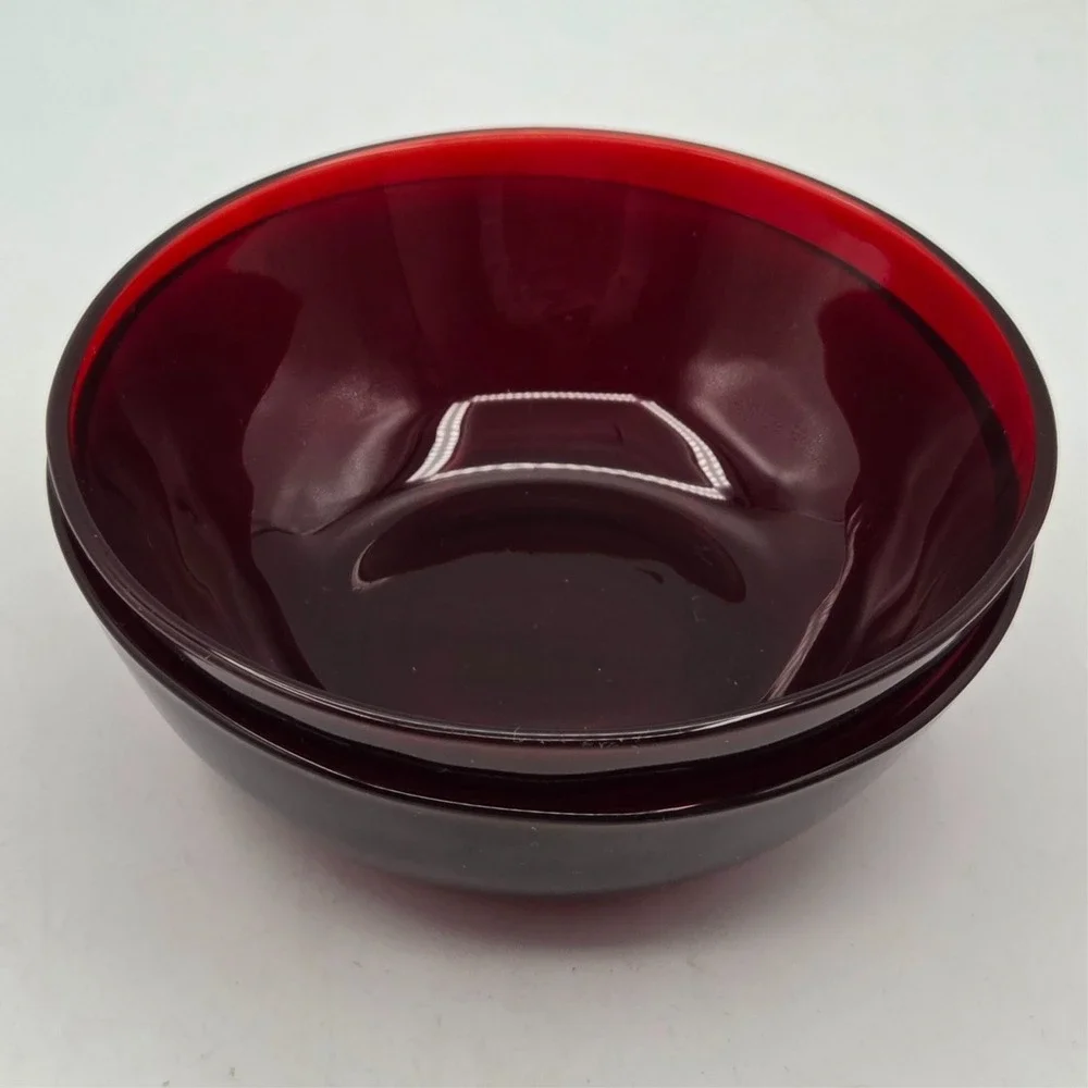 Set Of 2 ARCOROC (France) Ruby Red‎ Glass Fruit/Dessert Bowls VINTAGE